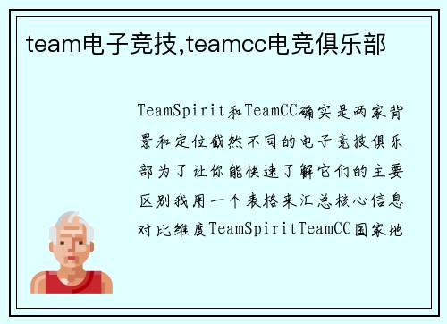 team电子竞技,teamcc电竞俱乐部